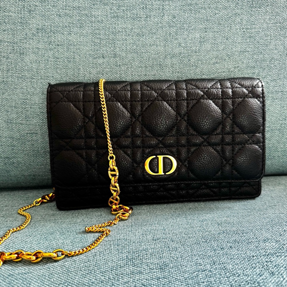 Authentic Black Dior Caro Pouch with Chain (only wore once!)